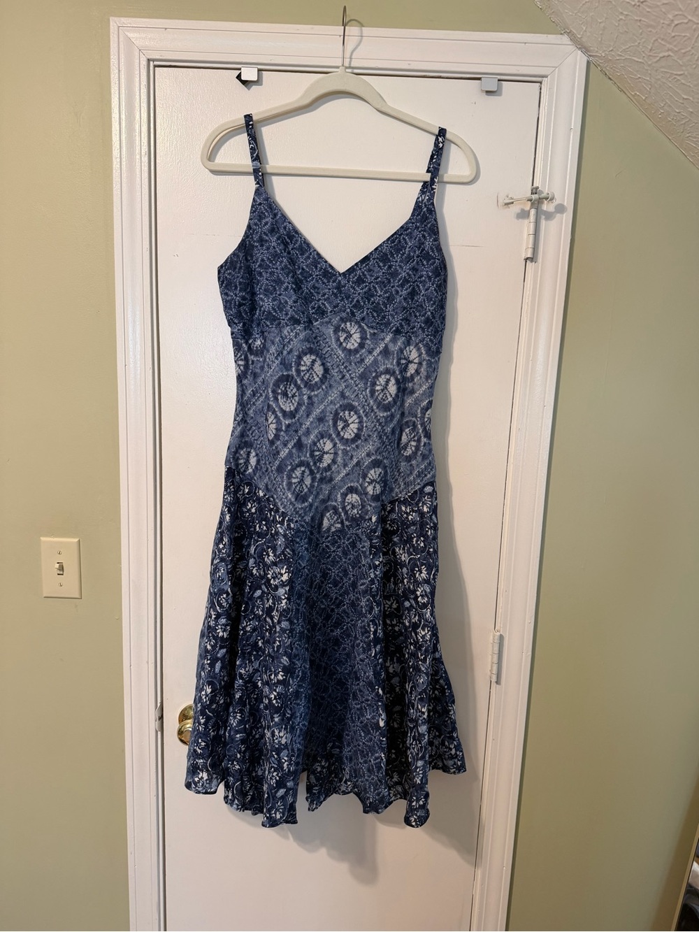 Ralph Lauren Navy Blue Patterned Spaghetti-Strap Midi Dress